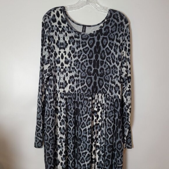 DB Moon 2XL Leopard Print Long Sleeve Dress W/ Pockets pair w/boots or heels - Picture 5 of 14
